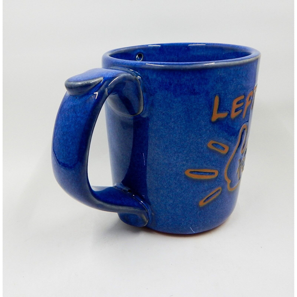 Lefty's Coffee Mug Cup Blue Glazed Pottery Thumb's Up Hazardous Warning - Picture 6 of 8